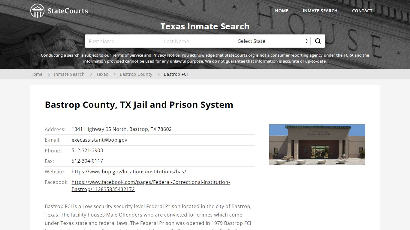 Bastrop FCI Inmate Records Search, Texas - StateCourts